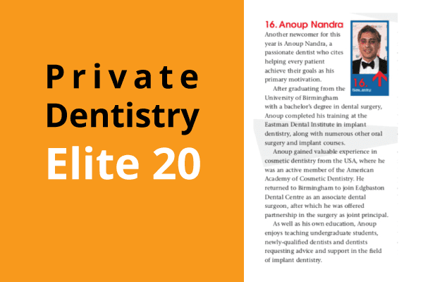 Wolverhampton Dentist Private Dentistry Elite 20 article with picture of Dr Anoup Nandra Rock Dental Wolverhampton Dentist