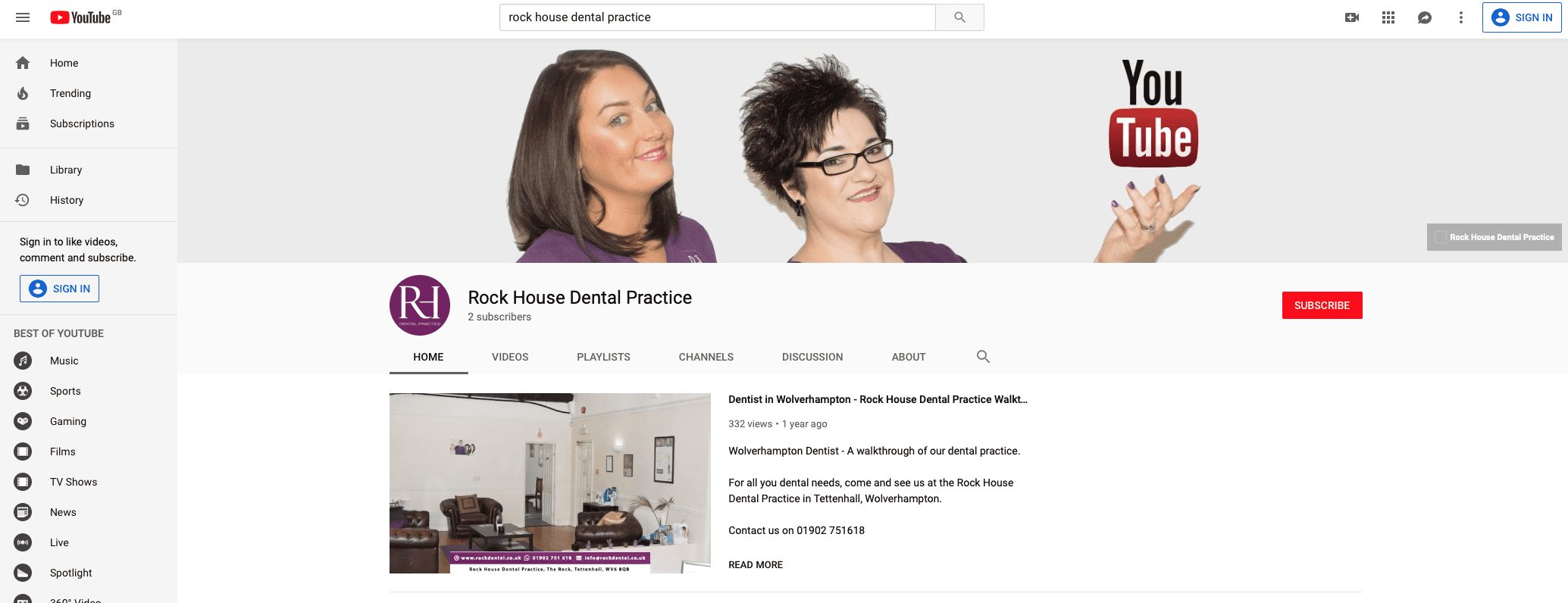 Rock House Dental Practice YouTube Page
